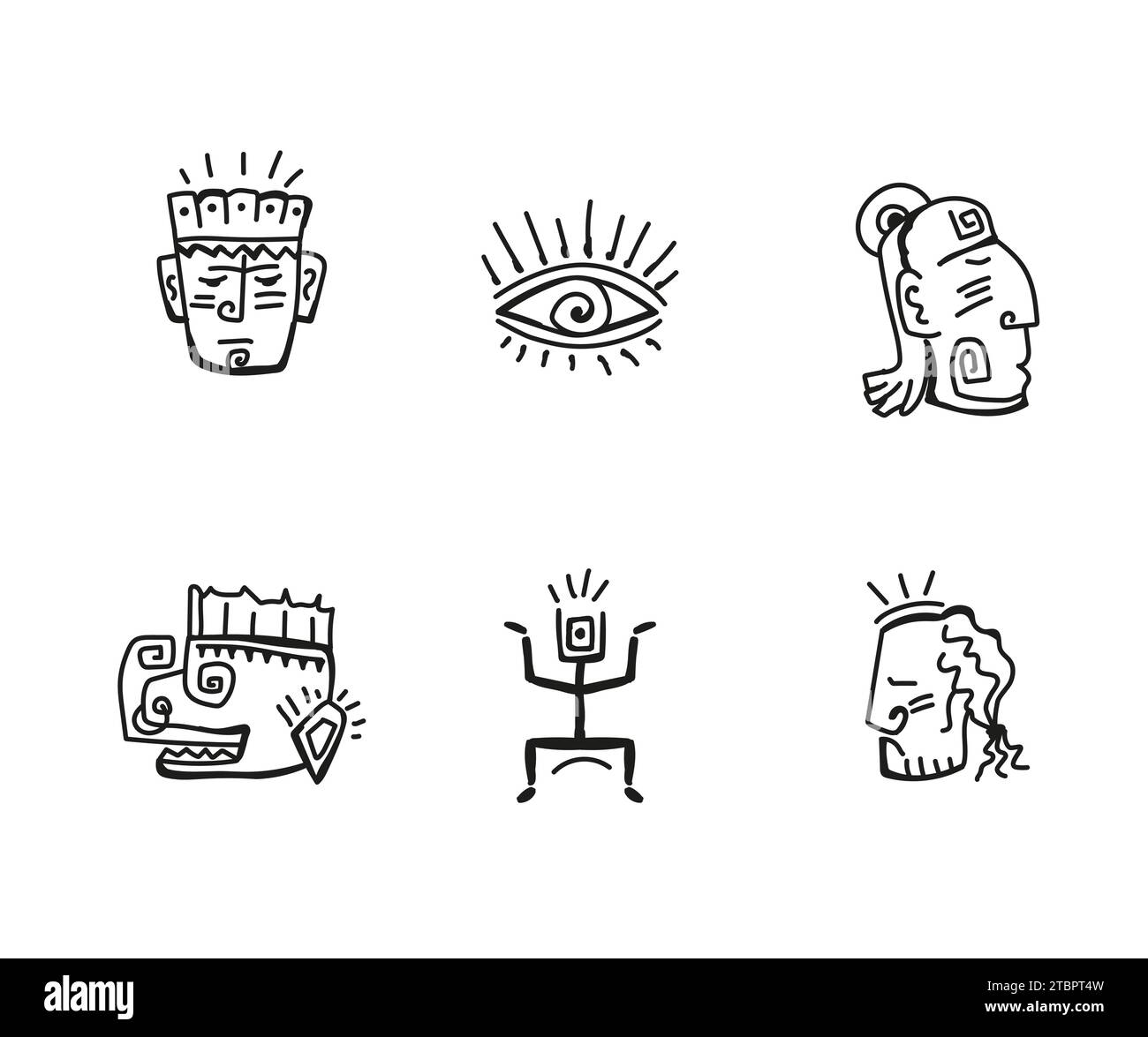 Symboles inca maya amérindienne. Dessins tribaux africains à la main Illustration de Vecteur