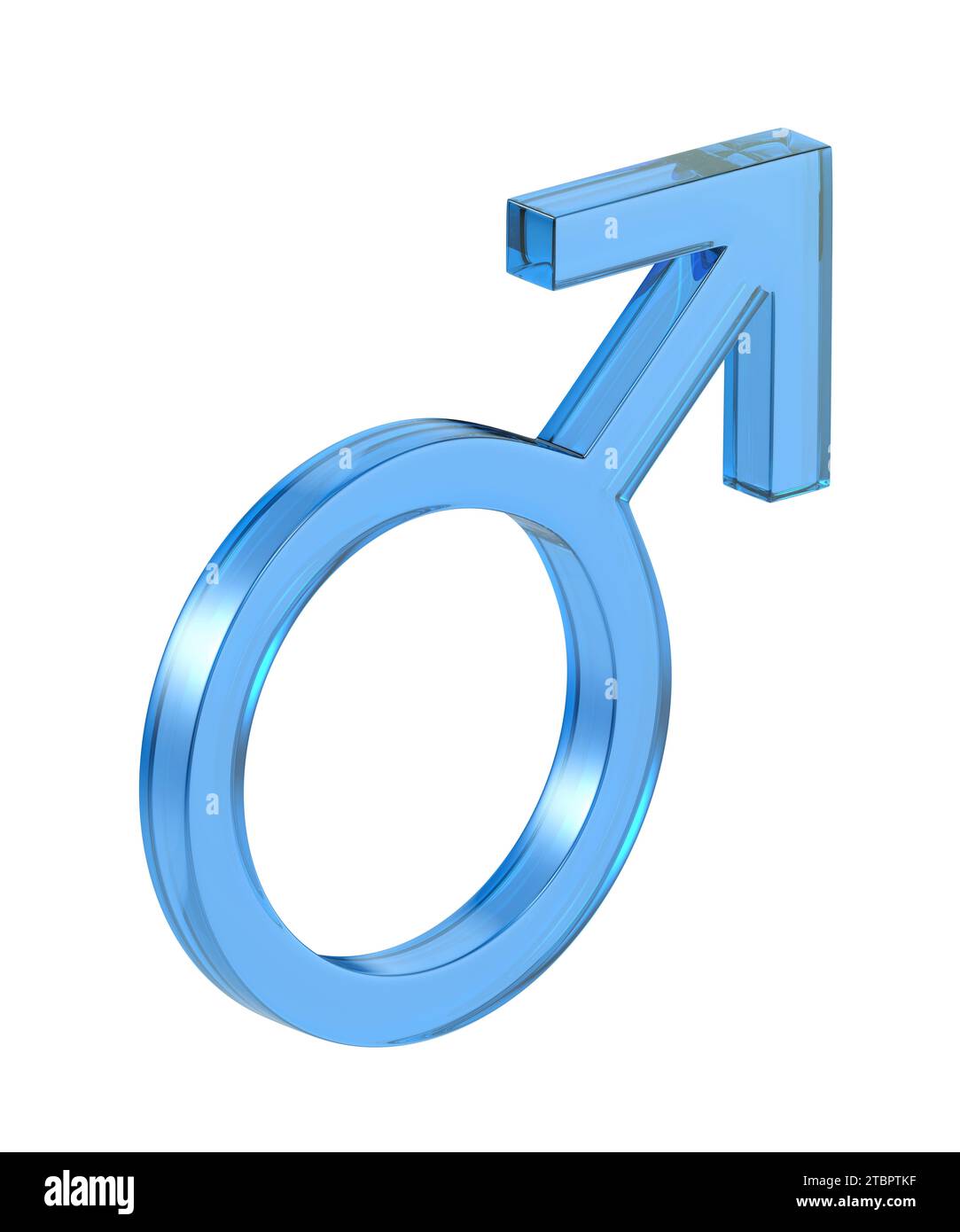 Signe de sexe masculin en verre bleu sur fond blanc Banque D'Images