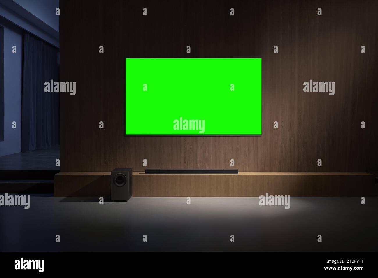 Les gens regardent et apprécient à côté de la télévision, moniteur avec écran vert Banque D'Images