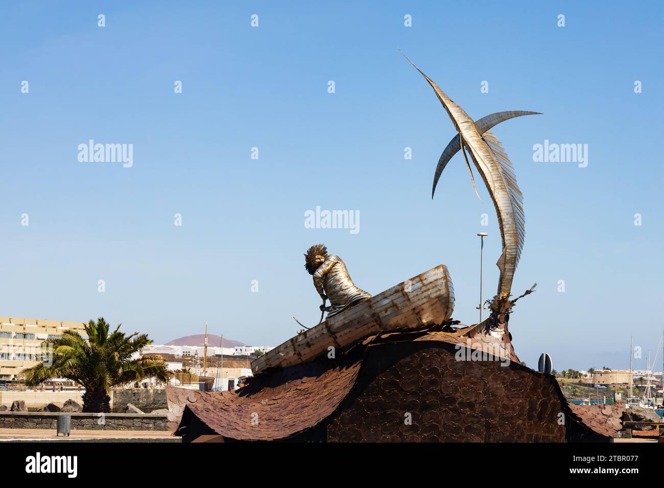 Statue de poisson marlin en acier, AV Olof Palme, Arrecife, Lanzarote, Las Palmas, Espagne Banque D'Images