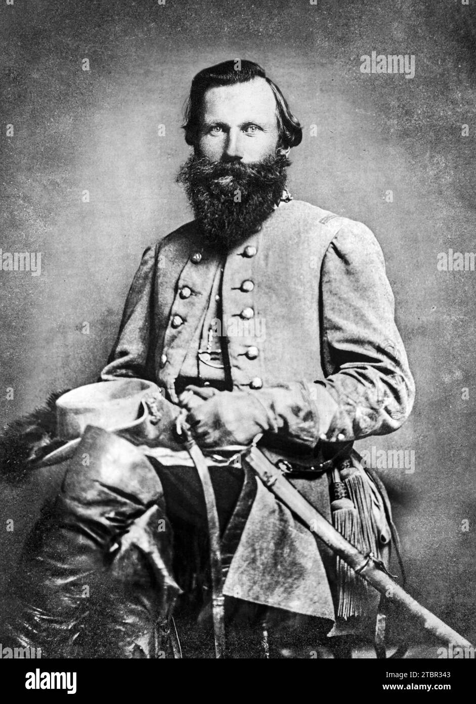 J.E.B. Stuart. Photographié entre 1860-65. Verre, collodion humide. Banque D'Images