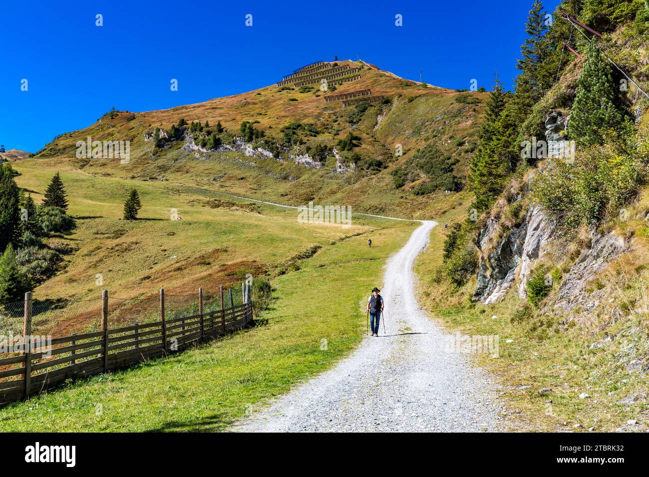 Touriste sur le sentier alpin du Schwarzwand, 2194 m, Hochalm, Rauris, Raurisertal, Pinzgau, Salzburger Land, Autriche Banque D'Images