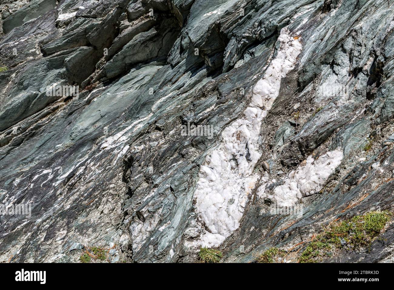 Rocher de schiste mica verdâtre avec des couches de marbre, sentier alpin vers le Schwarzwand, 2194 m, Hochalm, Rauris, Raurisertal, Pinzgau, Salzburger Land, Autriche Banque D'Images