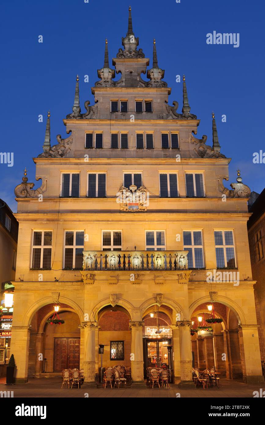 Maison de vin de ville au crépuscule, Münster, Münsterland, Rhénanie du Nord-Westphalie, Allemagne Banque D'Images