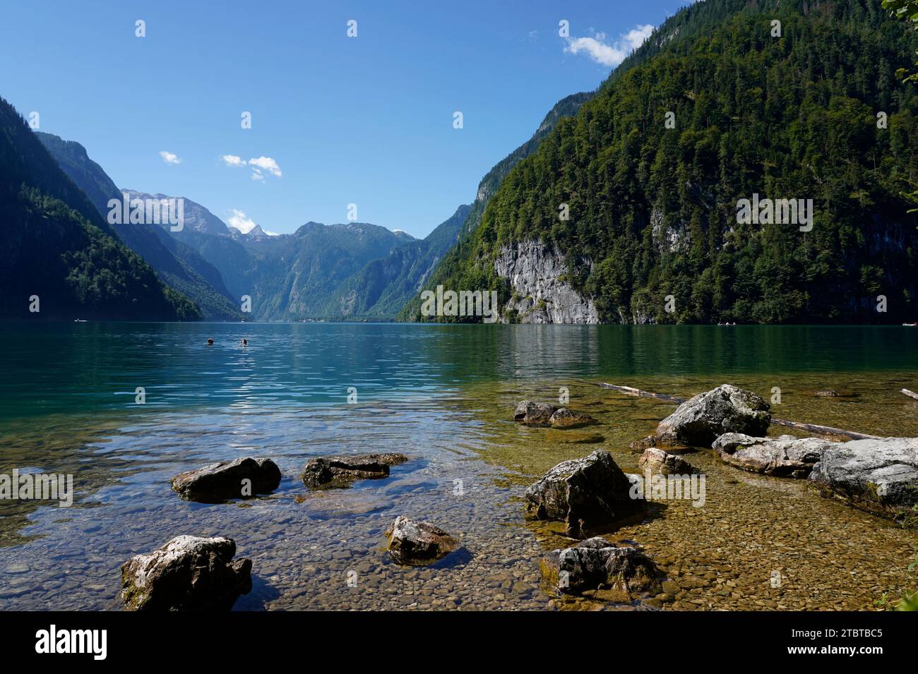 Allemagne, Bavière, haute-Bavière, Berchtesgaden, Schönau am Königssee, Königssee, zone de rivage, rochers Banque D'Images