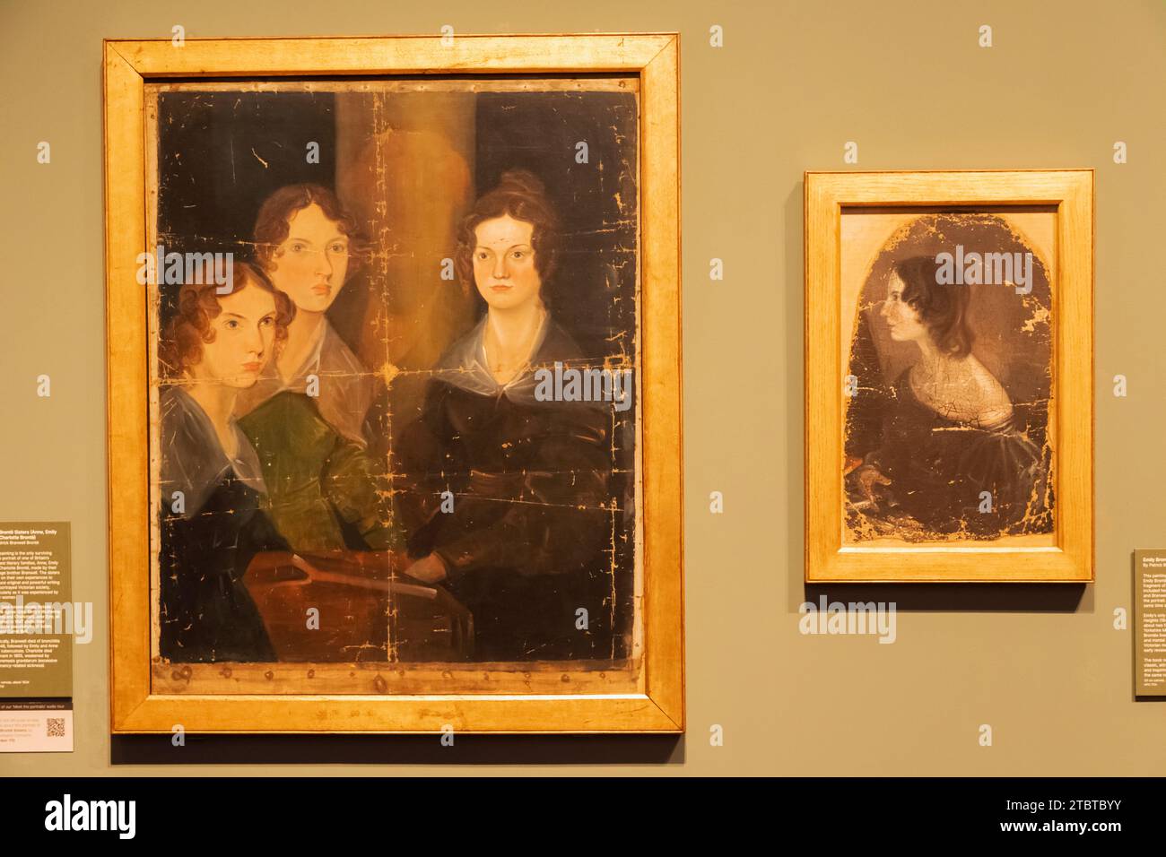 Angleterre, Londres, National Portrait Gallery, Portraits of the Bronte Sisters (Anne, Emily et Charlotte Bronte) par Patrick Branwell Bronte datant d'environ 1834 Banque D'Images