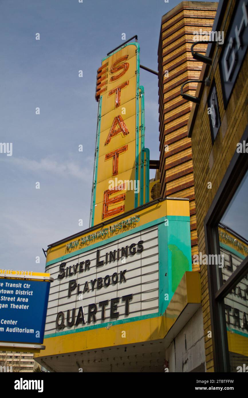 Vintage Neon Marquee au State Theater, Ann Arbor Banque D'Images