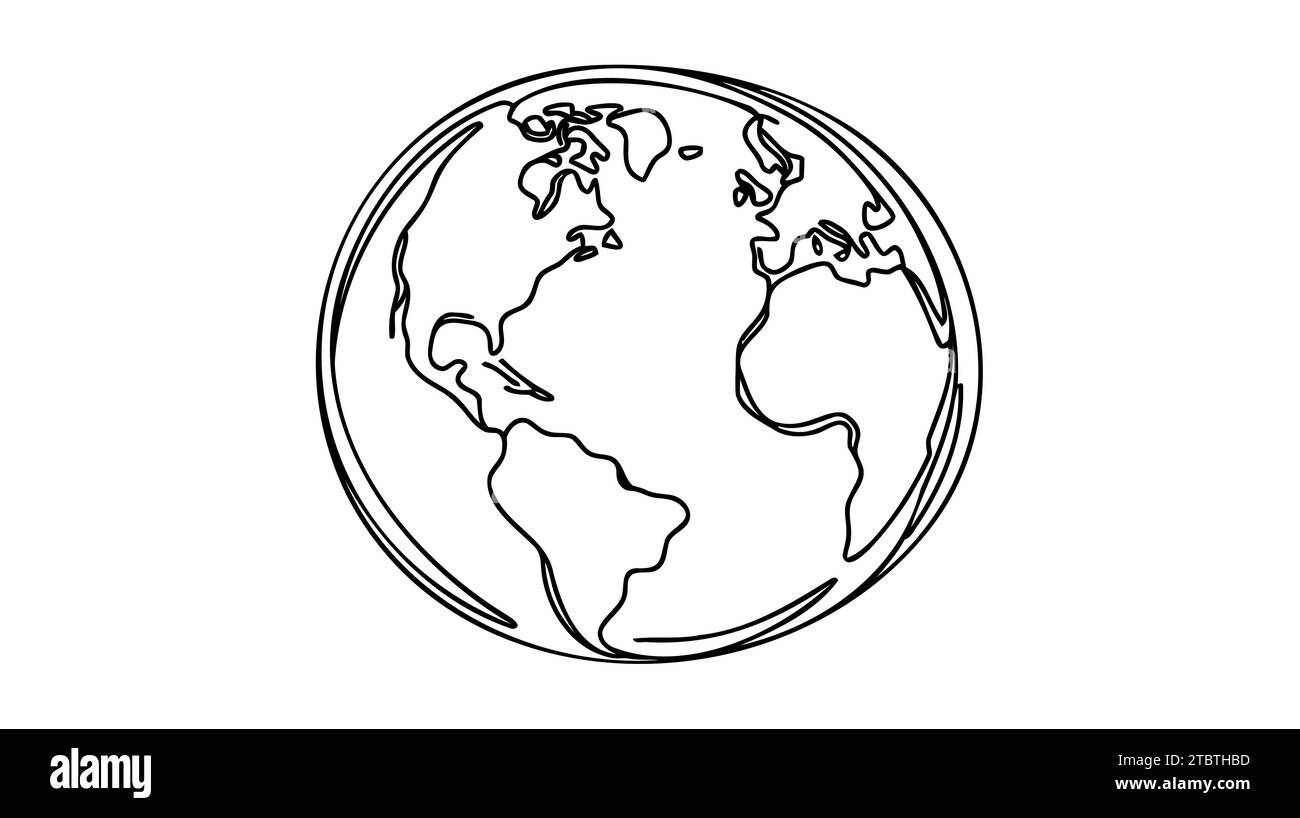 Globe. Globe terrestre dessin d'une ligne de carte du monde illustration vectorielle minimaliste isolé sur fond blanc. Dessin au trait continu. Illustration de Vecteur