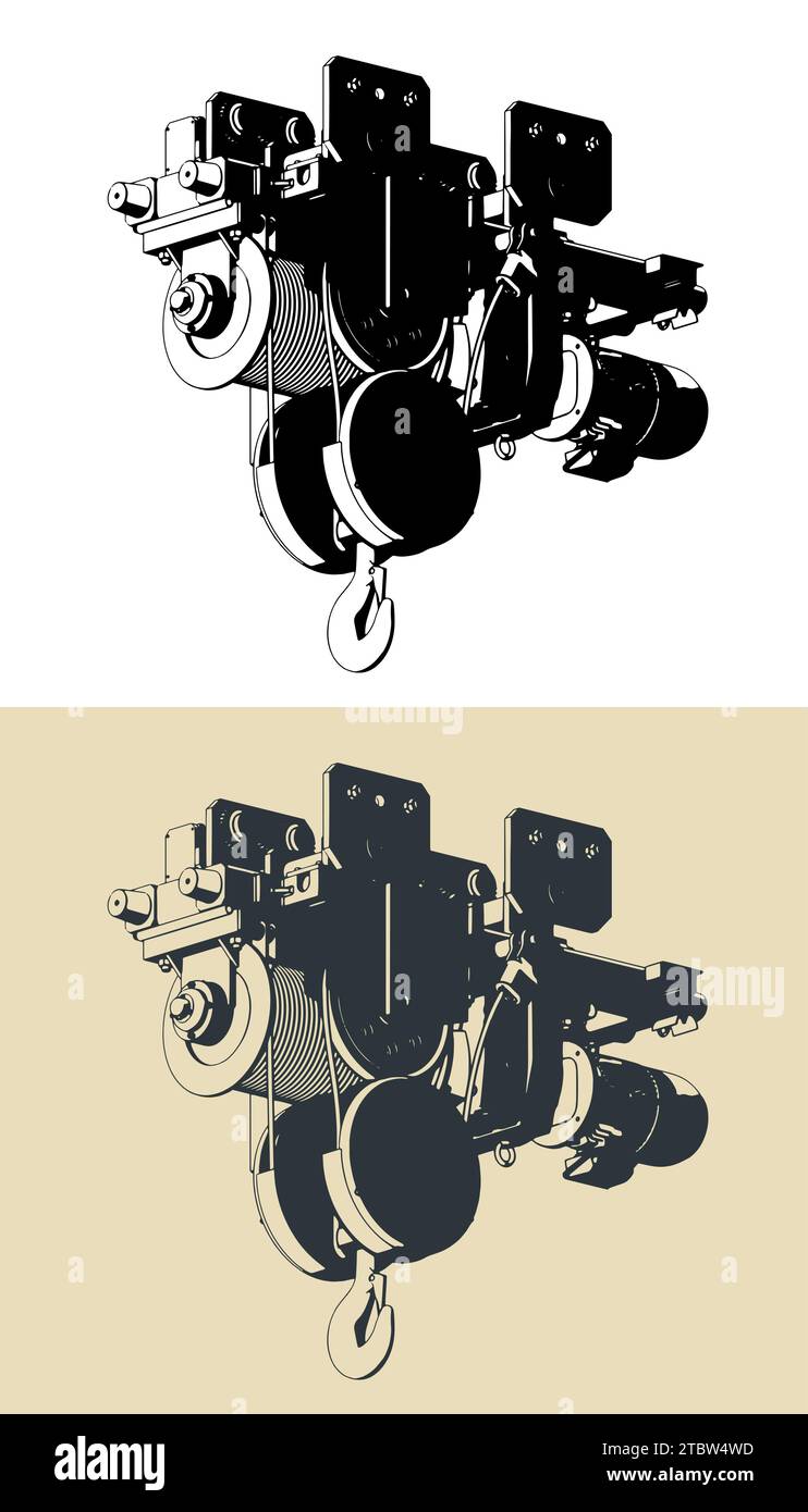 Illustrations vectorielles stylisées de palan électrique avec corde en acier pour soulever la cargaison Illustration de Vecteur