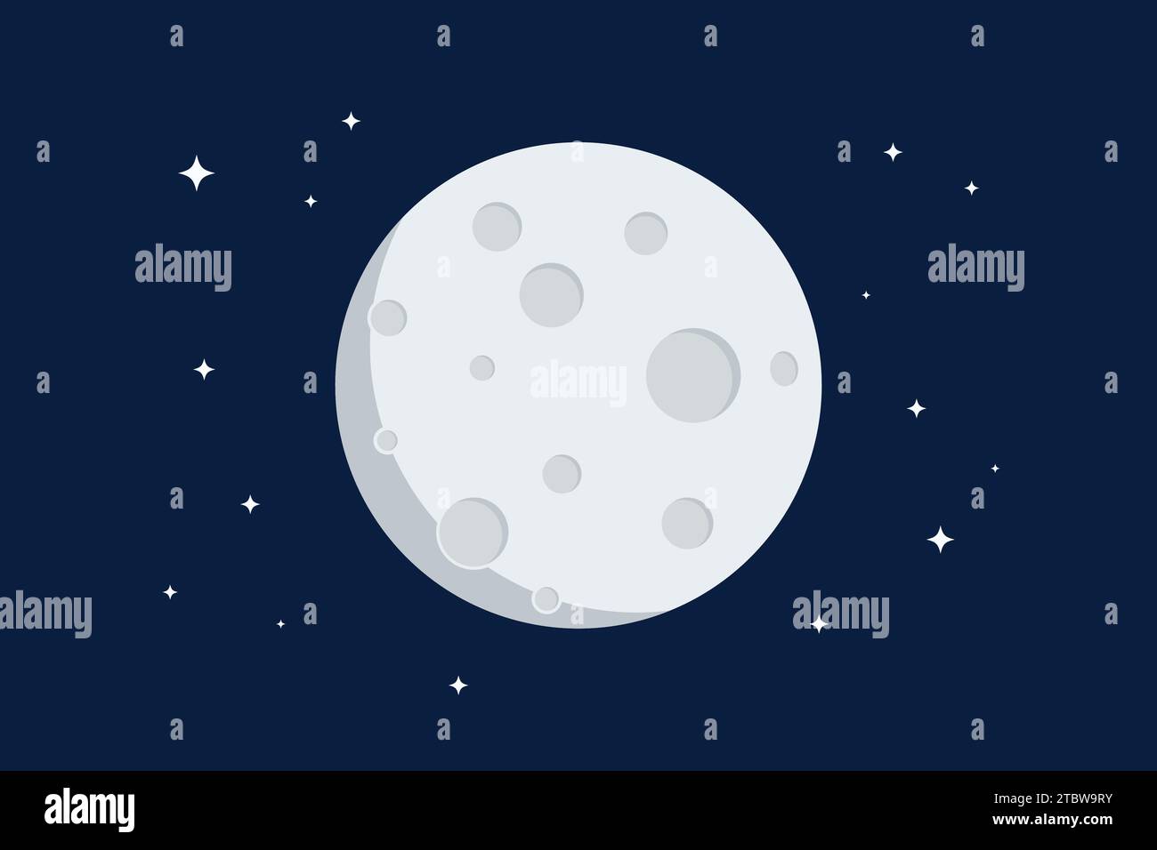 Pleine lune avec cratères et étoiles illustration vectorielle de conception plate Illustration de Vecteur