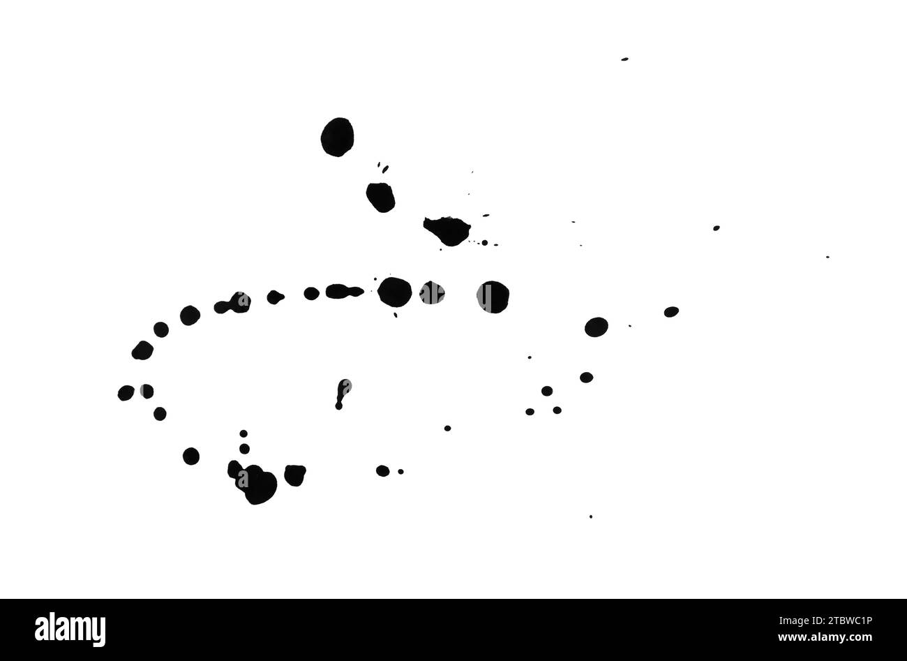Taches d'encre noire isolées sur blanc, vue de dessus Banque D'Images