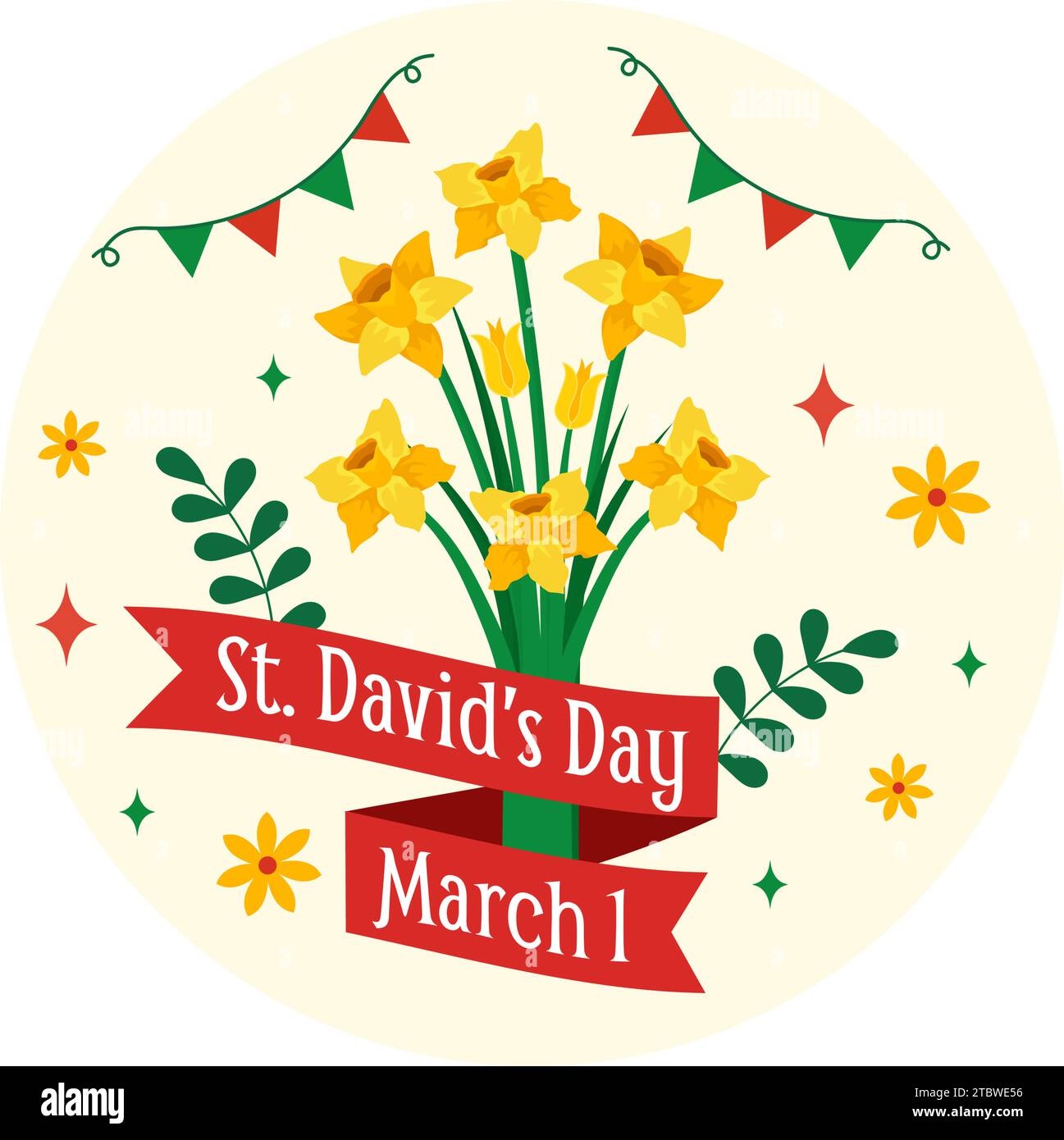 Joyeux Saint David Illustration vectorielle le 1 mars avec des dragons gallois et des jonquilles jaunes dans Celebration Holiday Flat Cartoon Design de fond Illustration de Vecteur