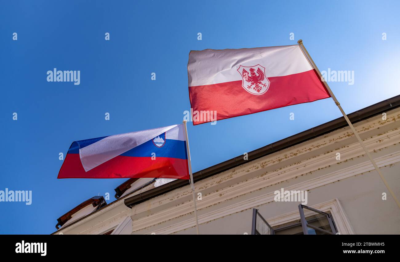 Une photo des drapeaux Kranj et slovène Banque D'Images