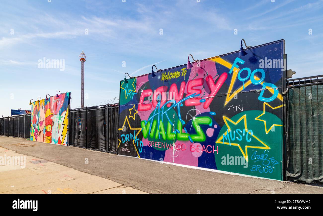 Une photo du graffiti coloré Coney Island Walls Banque D'Images