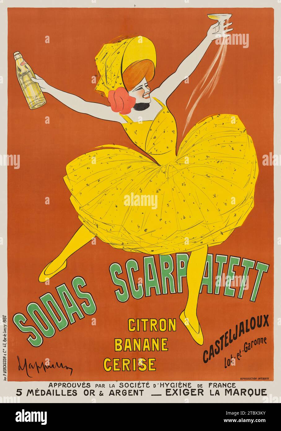 Sodas Scarpatett. Citron, banane, CERIS de Leonetto Cappiello (1875-1942). Affiche publiée en 1905 en France. Banque D'Images