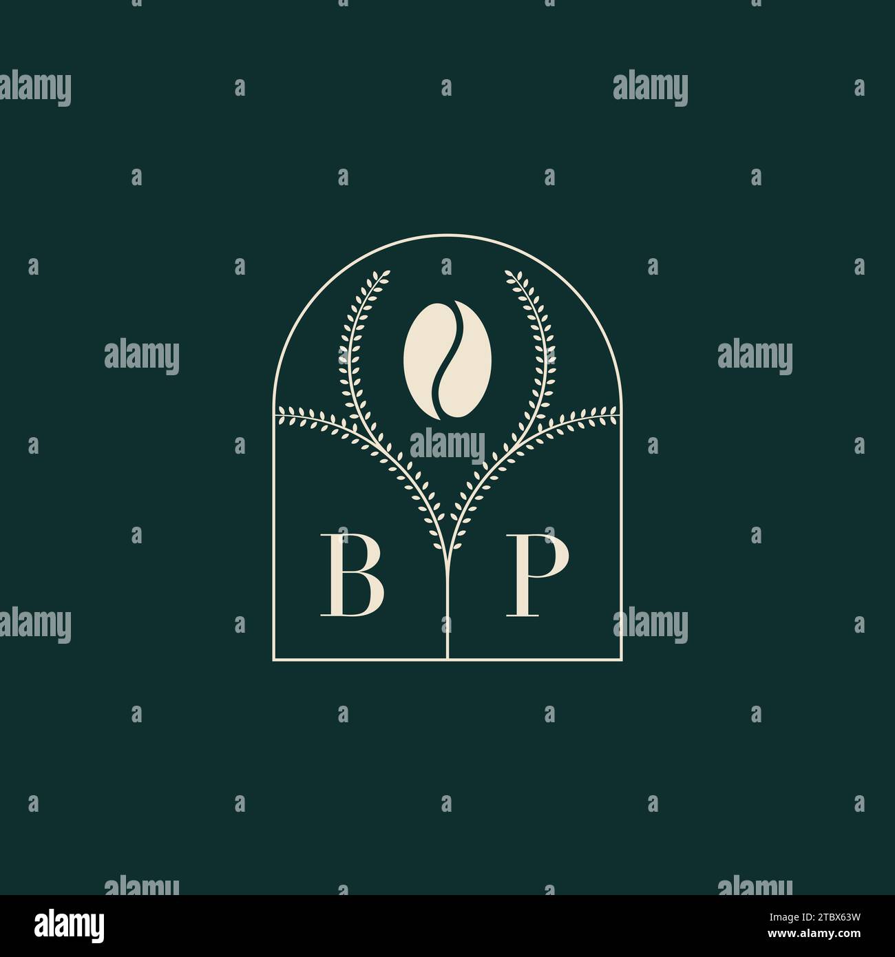 BP combinaison unique et simple de conception de logo de lettres et de grain de café Illustration de Vecteur
