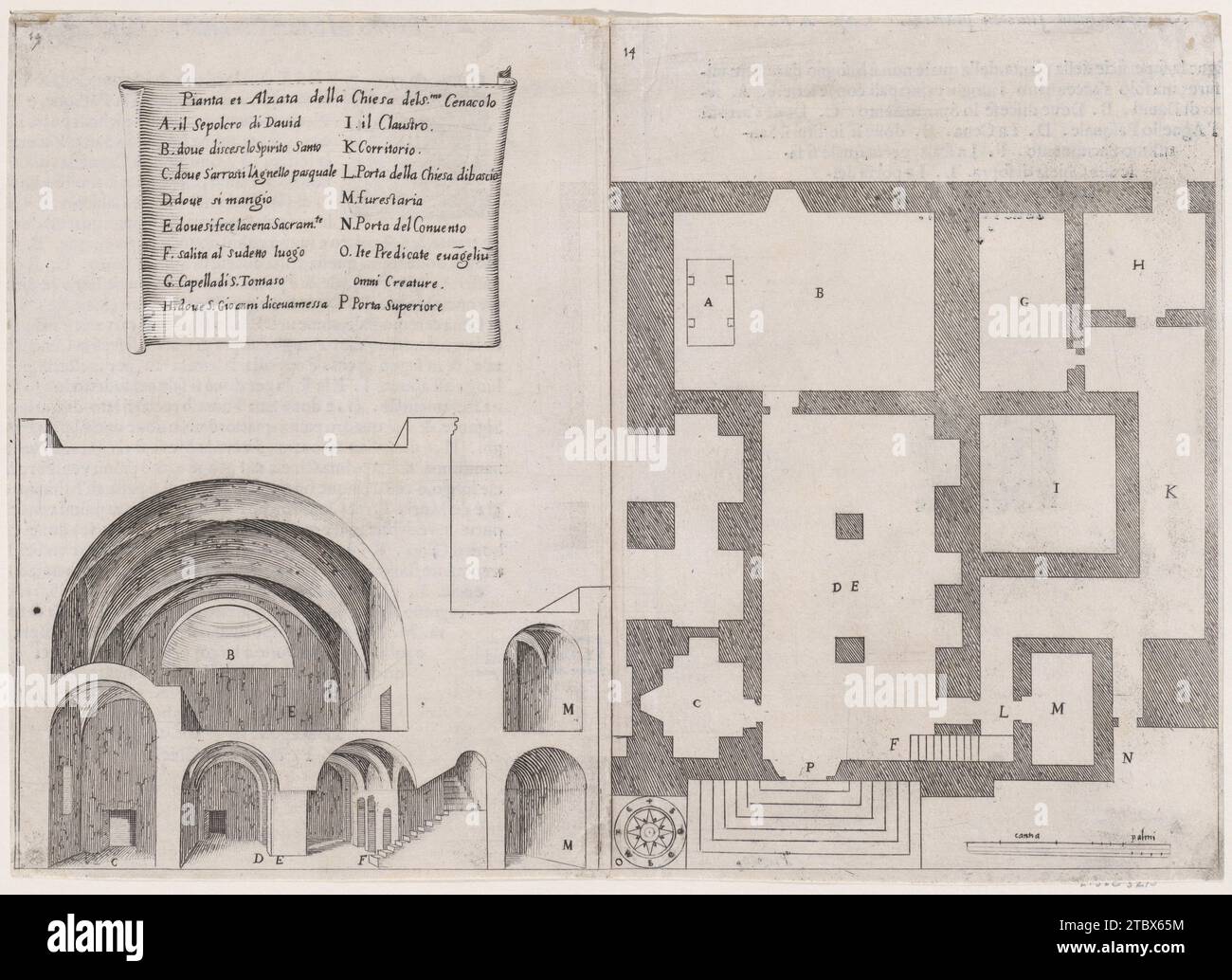 11e planche, de Trattato delle Piante & Immagini de Sacri Edifizi di Terra Santa (Traité des plans et images des bâtiments sacrés de Terre Sainte) 1957 par Jacques Callot Banque D'Images