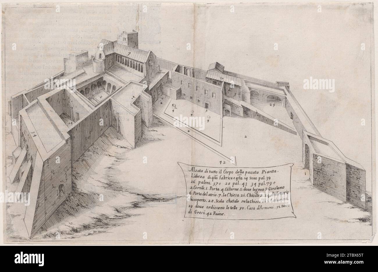 2e planche, de Trattato delle Piante & Immagini de Sacri Edifizi di Terra Santa (Traité des plans et images des bâtiments sacrés de Terre Sainte) 1957 par Jacques Callot Banque D'Images