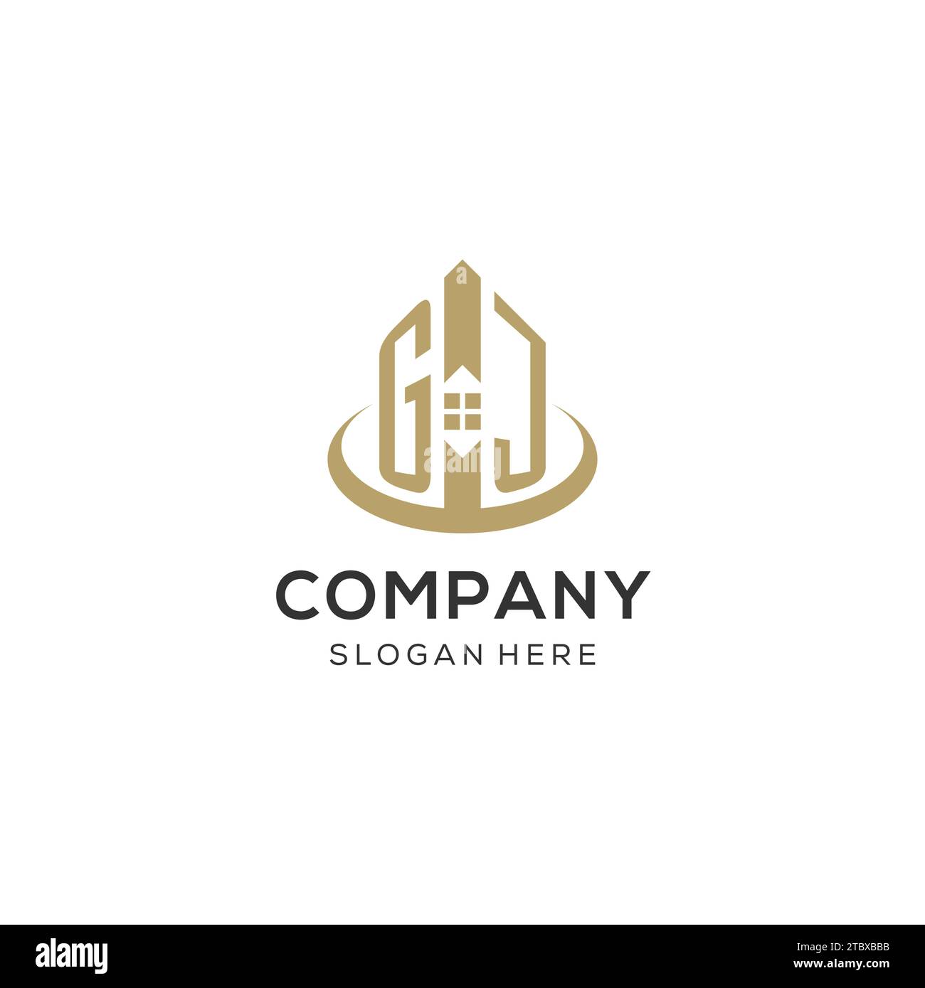 Logo GJ initial avec icône de maison créative, graphique vectoriel de conception de logo immobilier moderne et professionnel Illustration de Vecteur