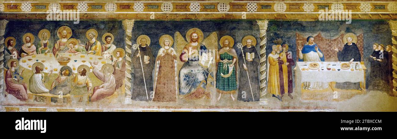3 novembre 2023. Intérieur de l'abbaye de Benedectine Pomposa. L'ancien monastère aux murs ornés de fresques peintes au début du 14e siècle. Banque D'Images