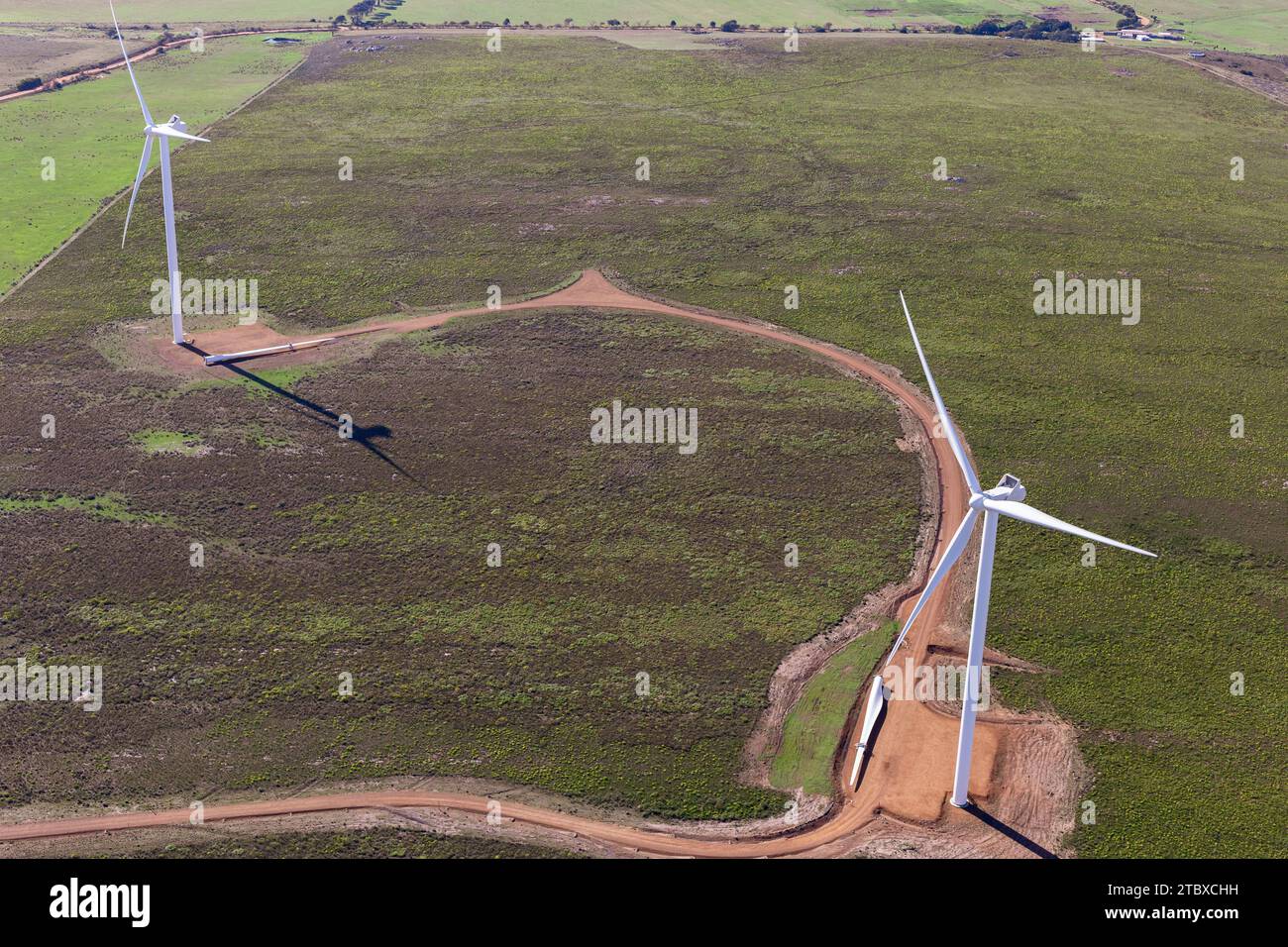 Photographie aérienne d'éoliennes dans la province du Cap oriental en Afrique du Sud. Banque D'Images