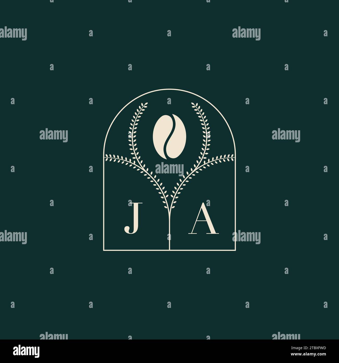 JA combinaison unique et simple de conception de logo de lettres et de grain de café Illustration de Vecteur