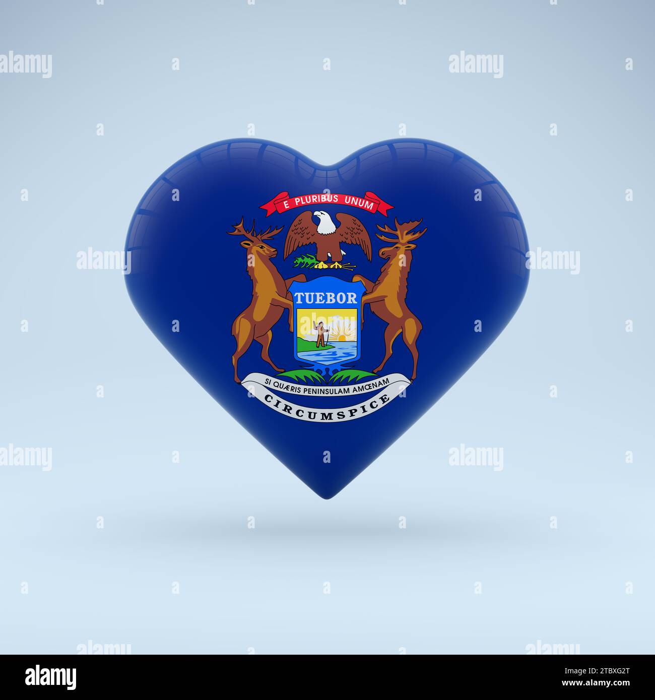 Symbole de l'état d'amour du Michigan. Icône de drapeau de coeur. Banque D'Images