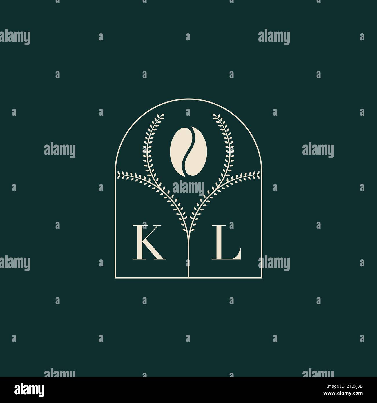 Combinaison unique et simple de conception de logo de KL de lettres et de grain de café Illustration de Vecteur