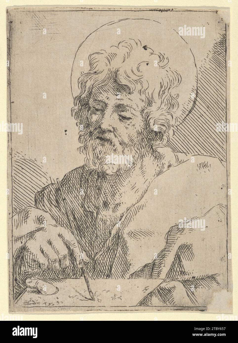 Saint Luc tenant un pinceau et une palette, après Reni (?) 1962 de Guido Reni Banque D'Images