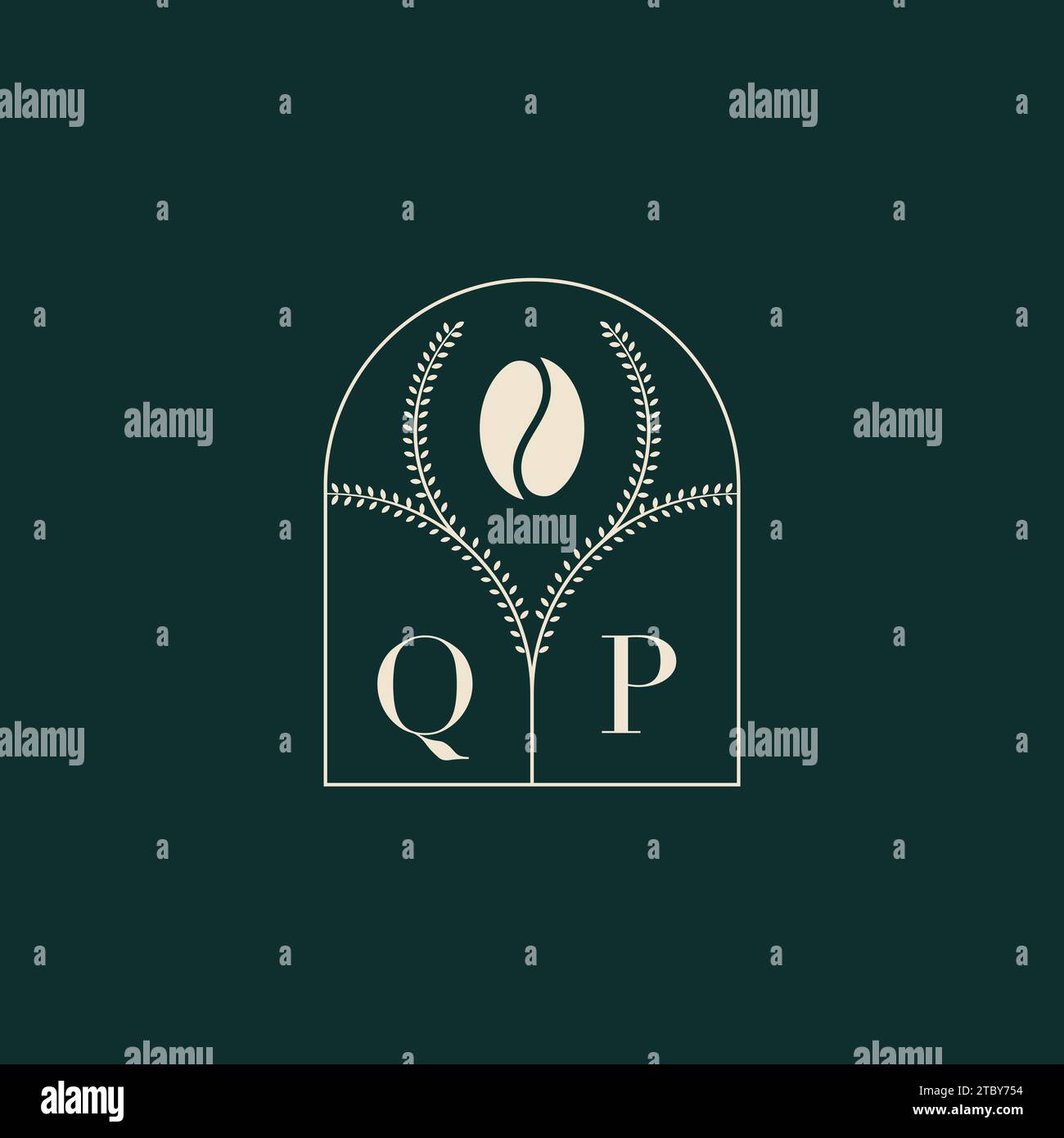 QP combinaison unique et simple de conception de logo de lettres et de grain de café Illustration de Vecteur