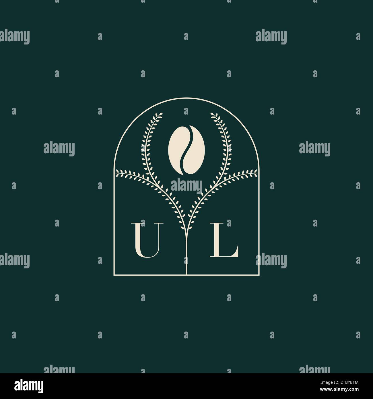 UL combinaison unique et simple de conception de logo de lettres et de grain de café Illustration de Vecteur
