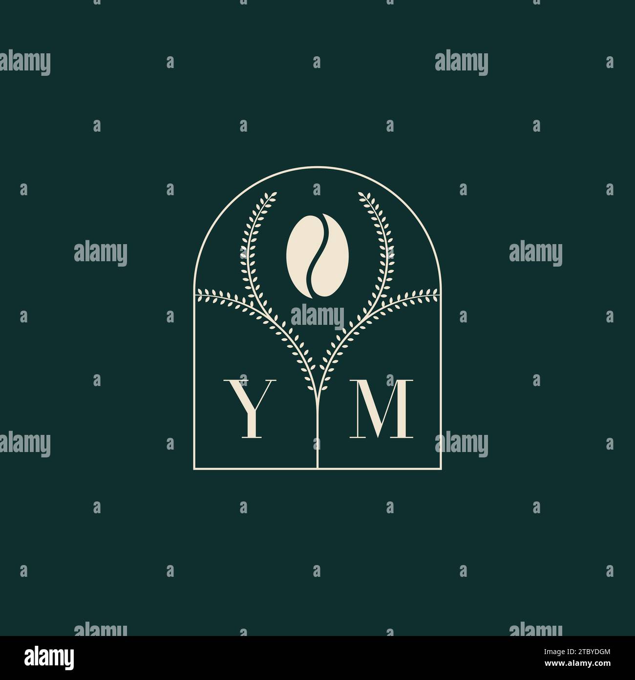 YM combinaison unique et simple de conception de logo de lettres et de grain de café Illustration de Vecteur