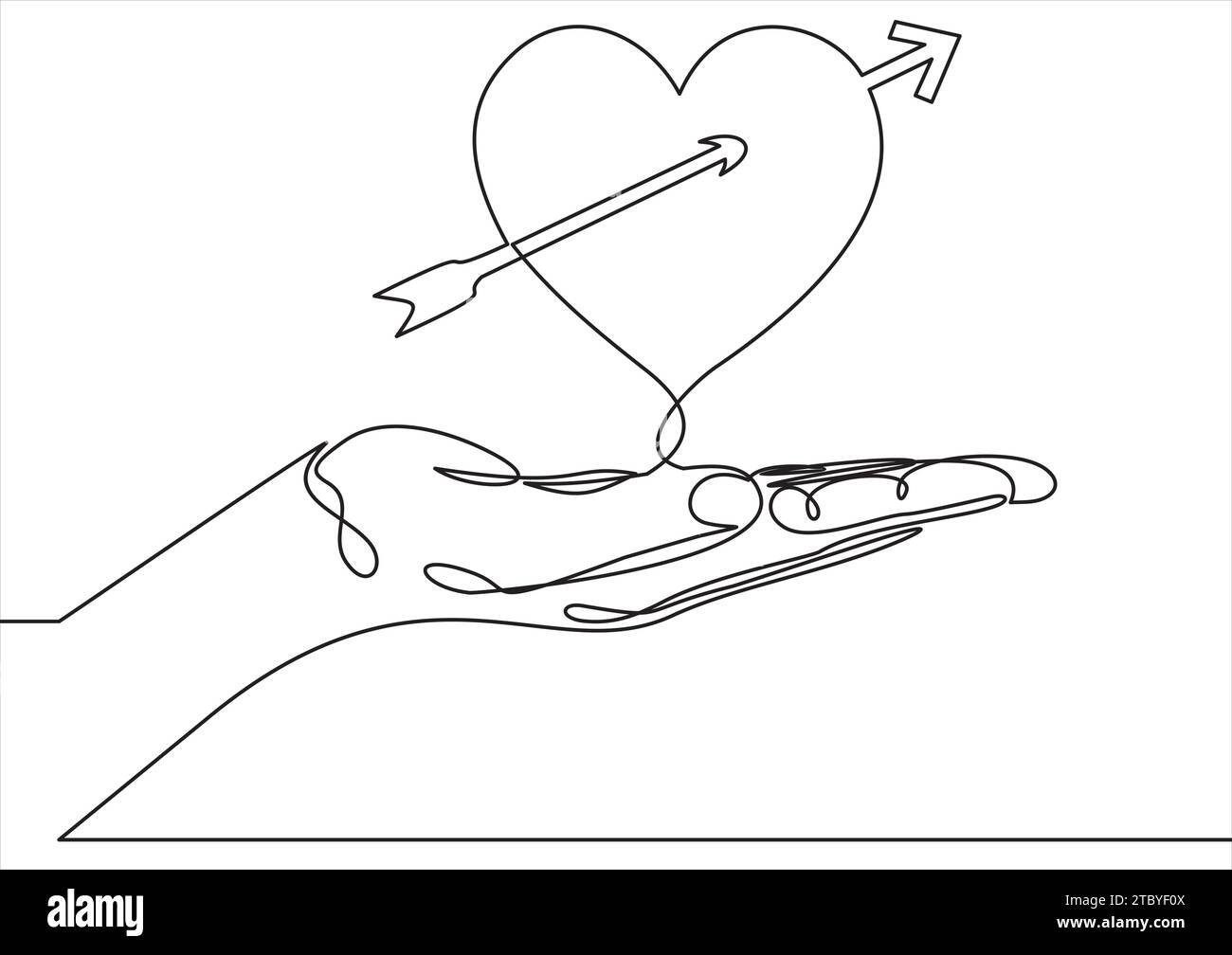 Main tenant l'icône cœur. Symbole de l'amour. Affiche de Saint-Valentin – ligne continue Illustration de Vecteur