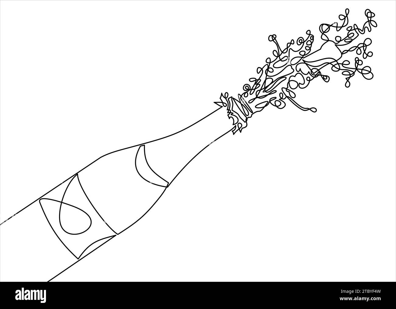 Bouteille de Champagne explosion-dessin au trait continu Illustration de Vecteur