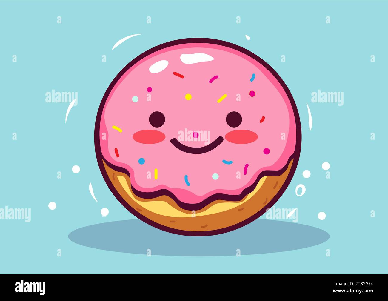 Donut rose avec un sourire lumineux décoré de flocons de sucre multicolores Vector Donut art dessin animé utilisé comme modèle d'impression. Convient à Illustration de Vecteur