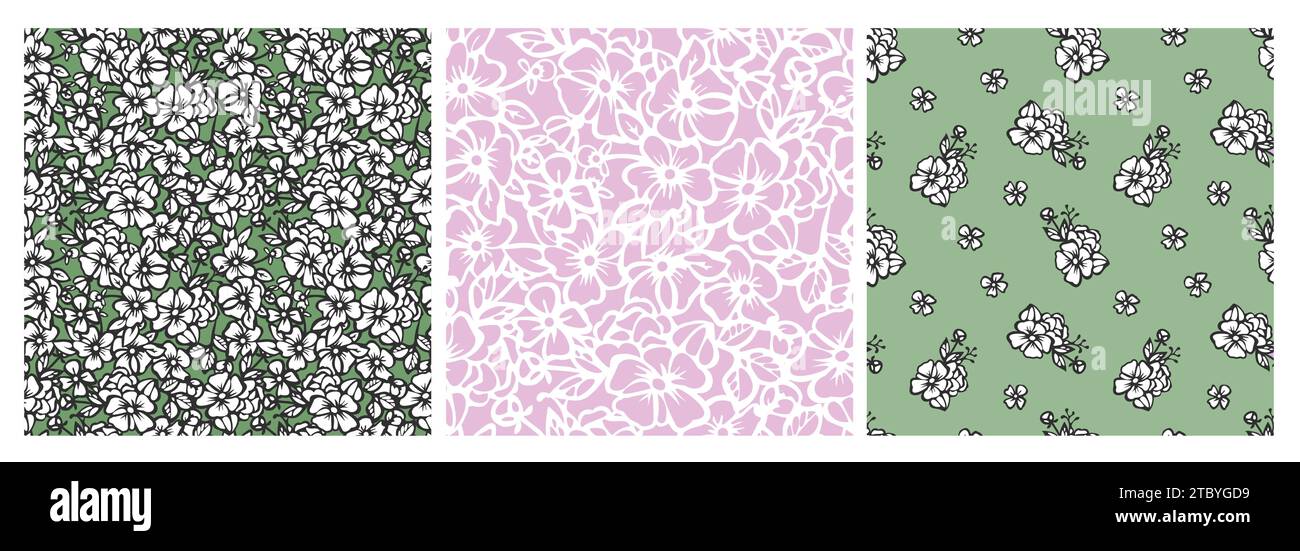Ensemble de motifs floraux sans couture avec des fleurs de jardin. Conception abstraite de feuilles et de fleurs. Conception de fleurs et de feuilles faites pour le tissu, le textile ou le mur Illustration de Vecteur Ensemble de motifs floraux sans couture avec des fleurs de jardin. Conception abstraite de feuilles et de fleurs. Conception de fleurs et de feuilles faites pour le tissu, le textile ou le mur Illustration de Vecteur