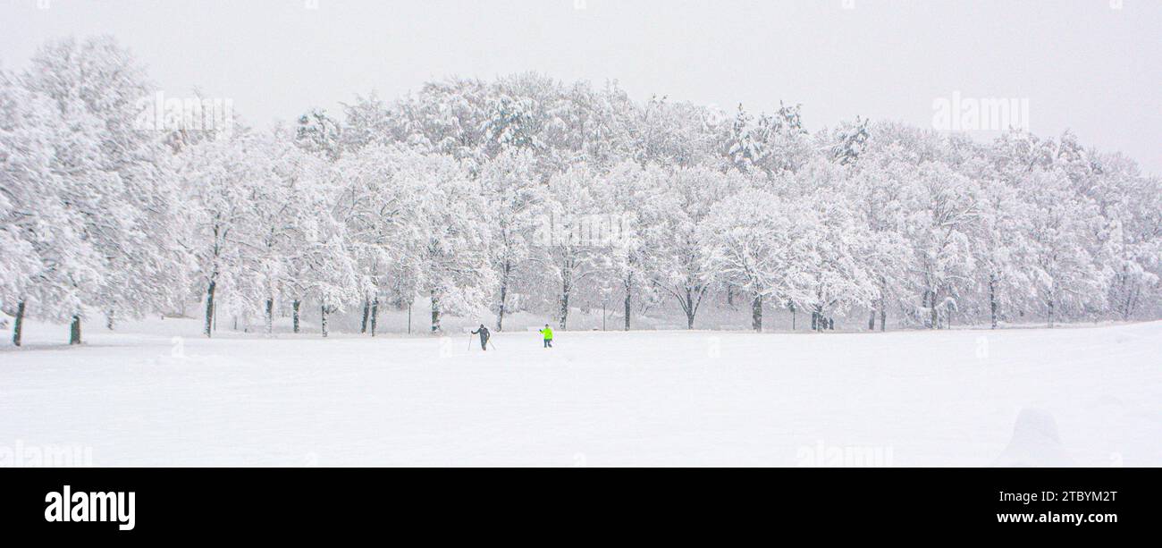 Neige, Westpark en hiver, Munich, Allemagne Banque D'Images