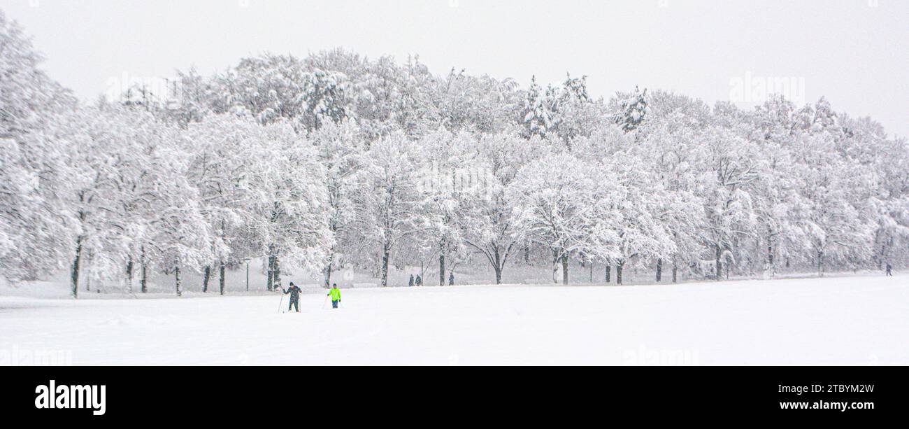Neige, Westpark en hiver, Munich, Allemagne Banque D'Images