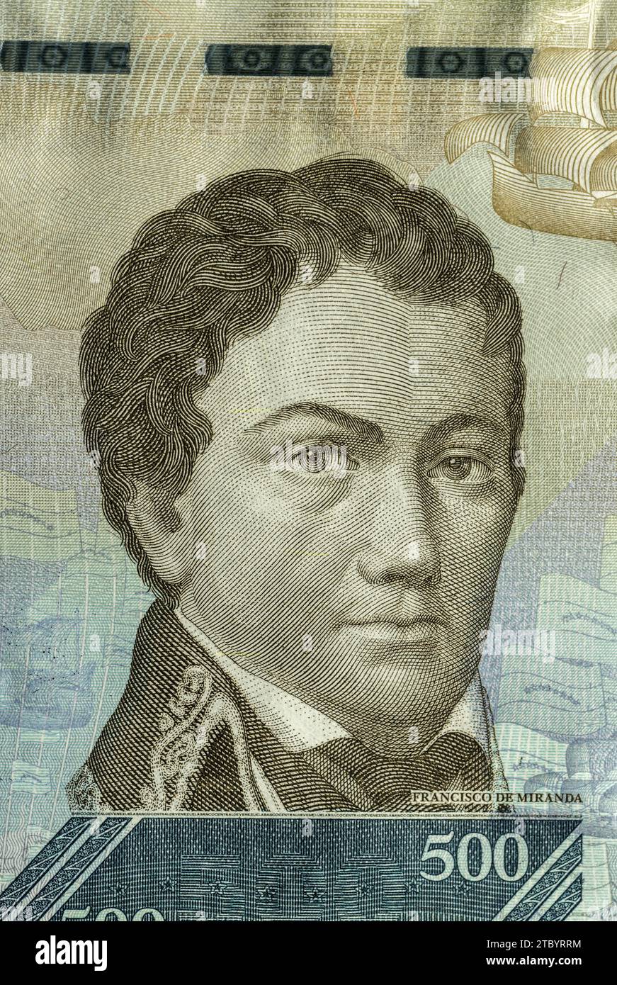 Image de Francisco de Miranda sur le billet de 500 bolivars vénézuéliens. Banque D'Images