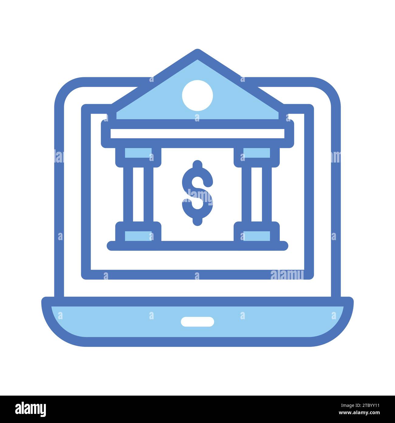 Bâtiment de banque avec ordinateur portable représentant le site Web de la banque ou l'icône du concept de banque en ligne. Illustration de Vecteur