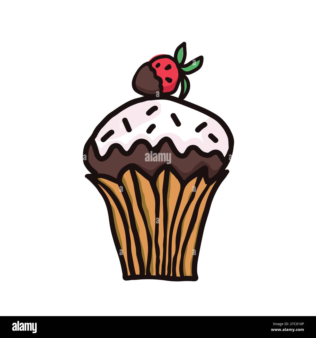 Illustrations esquissées de vecteur de nourriture sucrée de dessert. Macaron, muffin, pudding, gâteau aux fruits. Illustration vectorielle colorée dessinée à la main isolée sur wh Illustration de Vecteur
