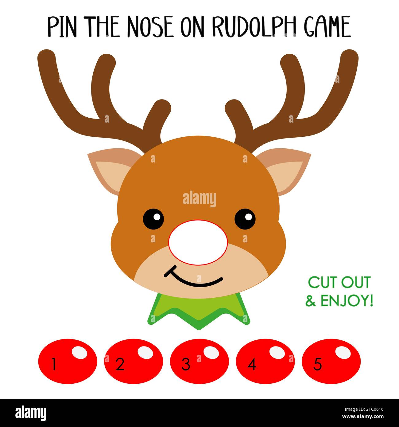 Jeu de Noël pour les enfants. Épinglez le nez sur Rudolph. Renne mignon pour les enfants Illustration de Vecteur
