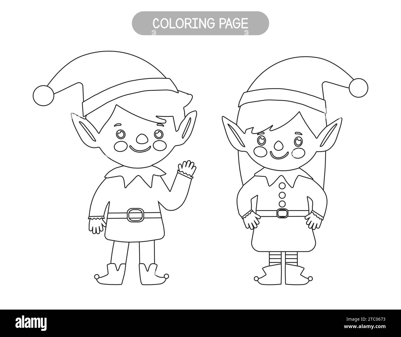 Coloriage de Noël. Coloriage elfes mignon pour les enfants. Jeu éducatif pour la saison de Noël Illustration de Vecteur