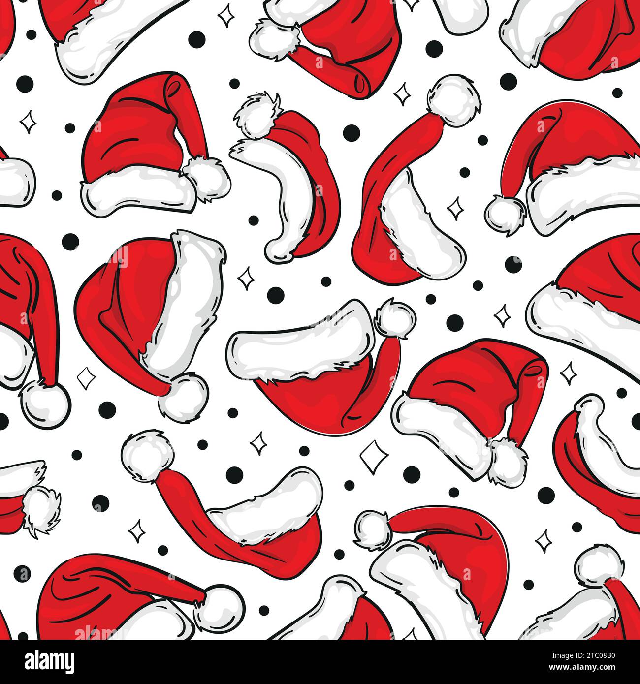 Motif sans couture de chapeau rouge de Père Noël pour Noël ou nouvel an carte de voeux de vacances d'hiver ou conception d'emballage. Vector Nouvelle année tuile de décoration de chapeaux pour Illustration de Vecteur