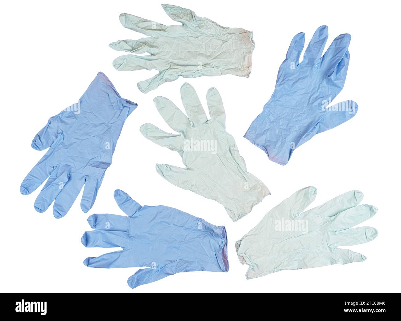 quelques gants en latex sur une surface transparente Banque D'Images