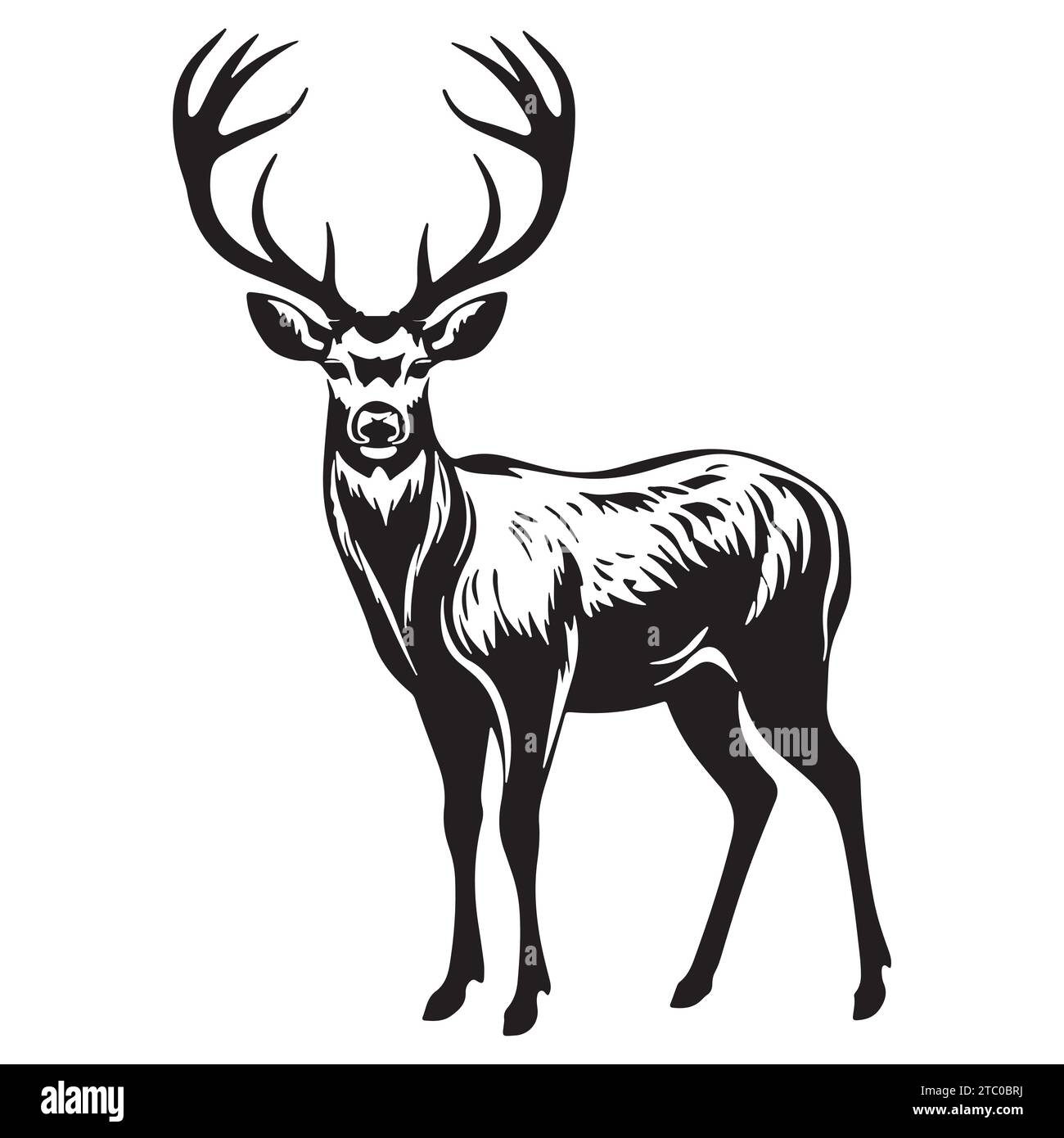 Vector Deer Silhouette Noir figurine dessinée à la main. Illustration de Vecteur