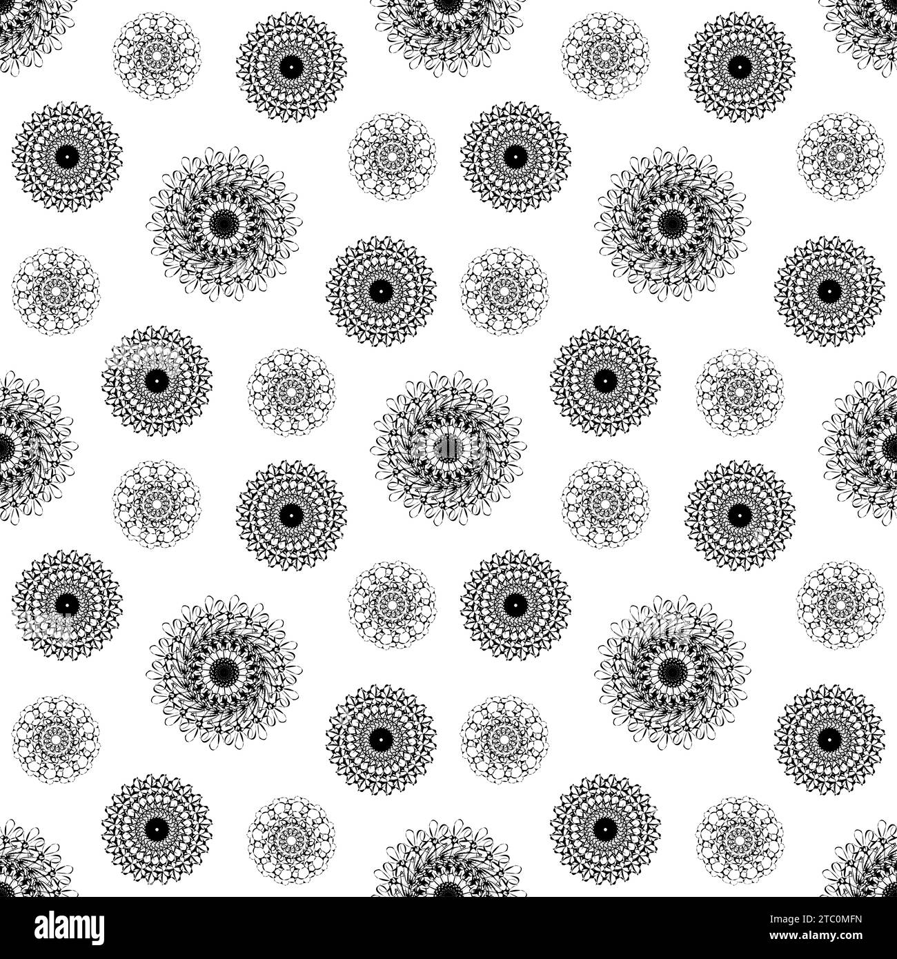 Motif sans couture avec des fleurs en forme de flocons de neige en forme de cercle. Illustration vectorielle dessinée à la main. Banque D'Images