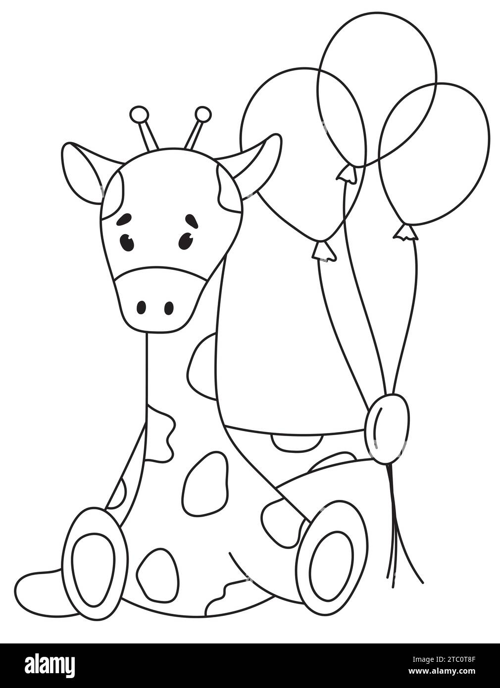Coloriage pour les enfants avec Une girafe assise tenant des ballons, parfait pour la créativité des enfants, parfait pour la créativité des enfants, et est Un livre de coloriage d'illustration vectorielle Illustration de Vecteur