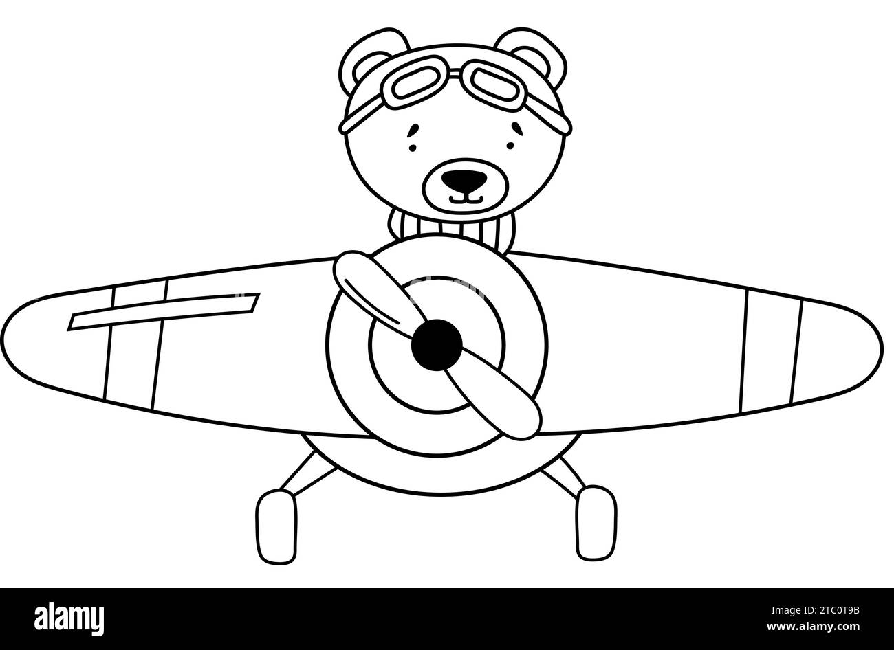 Coloriage pour les enfants : Bear Pilot volant un avion, pour la créativité des enfants, livre de coloriage créatif avec illustrations vectorielles pour la créativité des enfants Illustration de Vecteur