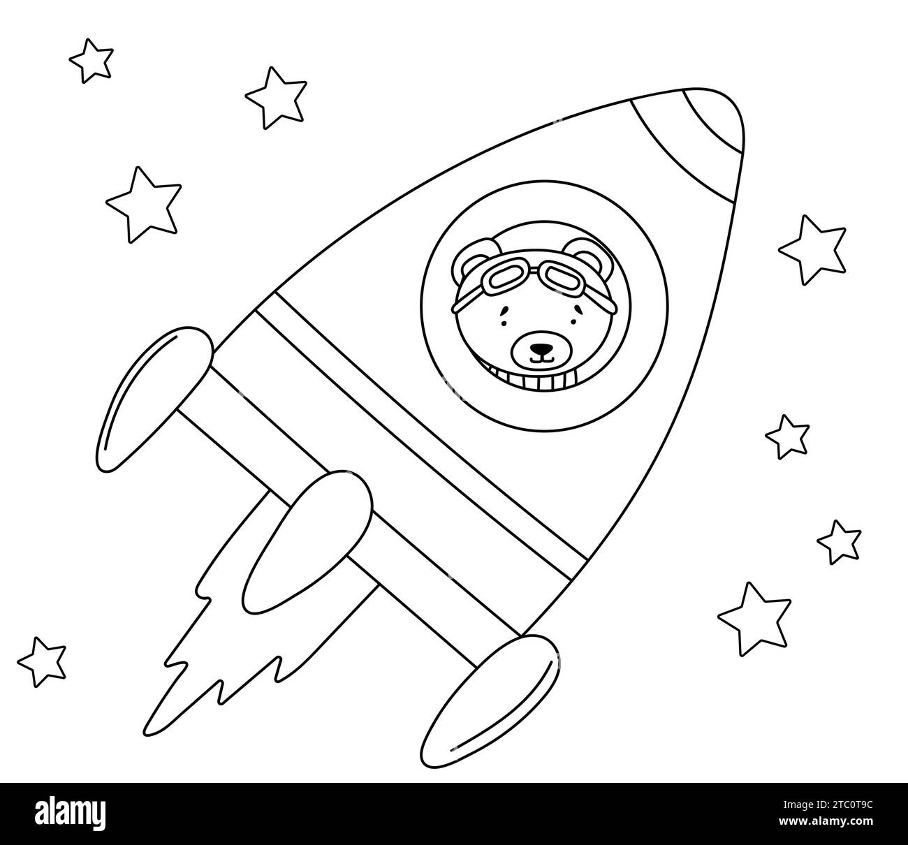 Coloriage pour les enfants : Bear Flying in A Rocket Among Stars, for Children'S Creativity est un livre de coloriage engageant pour les enfants avec des illustrations vectorielles d'Un ours Flying in A Rocket Among Stars Illustration de Vecteur